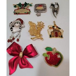 Lot of Christmas 8 pc.VTG AJC Danecraft AJMC NR broosh Wallaci Silversmiths pe